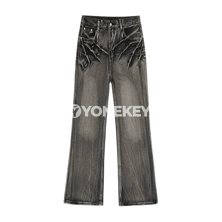 Erkekler üçin giň paýyşly jins balak, ýokary belli, retro stil