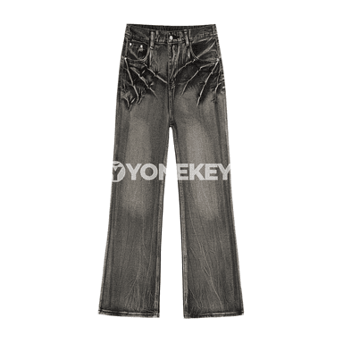 Erkekler üçin giň paýyşly jins balak, ýokary belli, retro stil