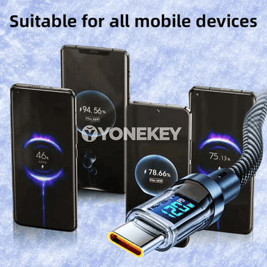 NNBILI 6A USB-A to Type-C LED displeýli çalt zarýad kabeli, 120W
