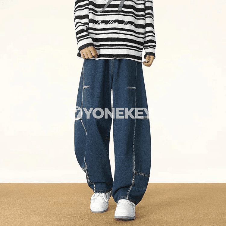Erkekler üçin giň kesimli gündelik jeans balak, klassiki stil