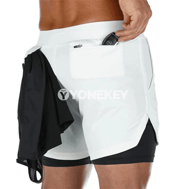 Erkekler üçin 2-in-1 sport şorty, çalt guradýan