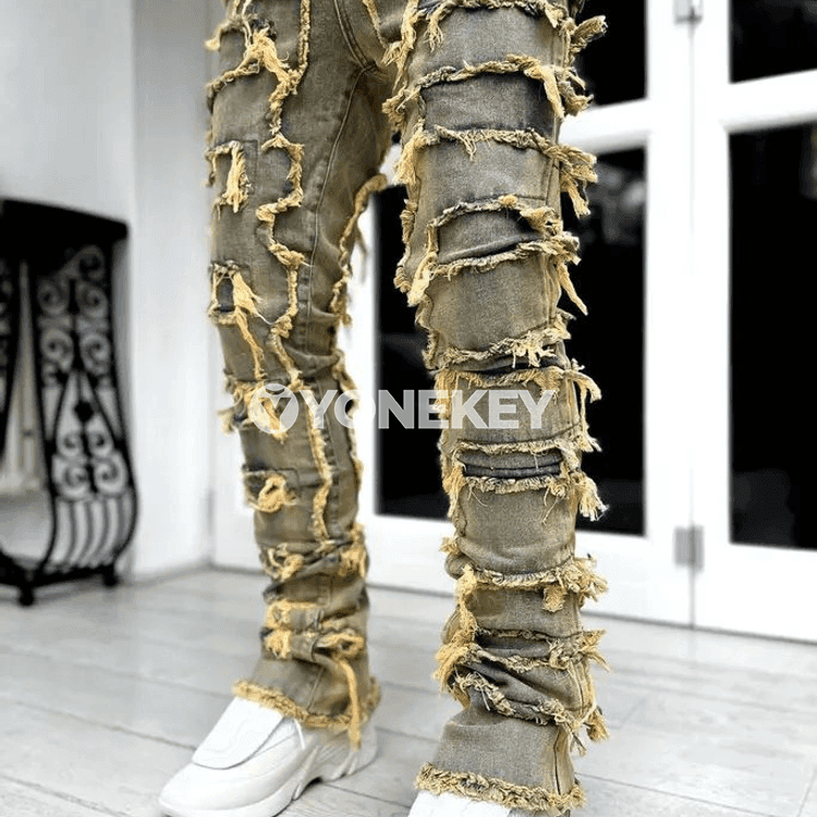 Erkekler üçin elastik belli giň göwüşli jeans balaklar