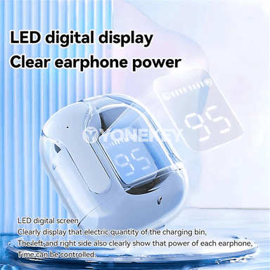 Şeffaf dizaýnly simsiz Bluetooth nauşnikler, LED displeýli TWS
