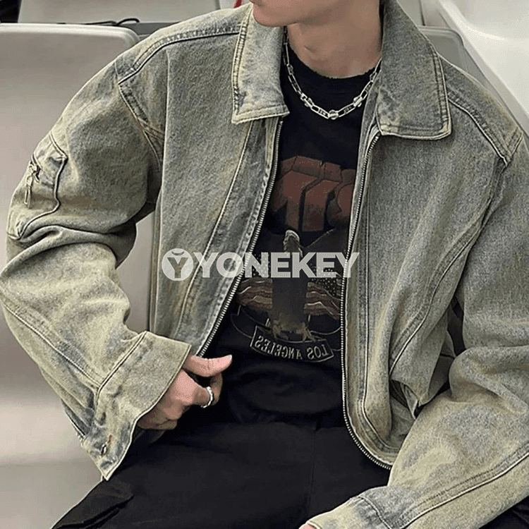 Erkekler üçin vintage denim jaket, ýaz güýz ýeňil kurtka