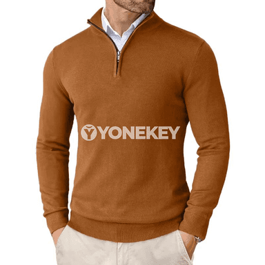 Erkekler üçin ýarym zip örme switer, ýeňil dar kesim, gündelik