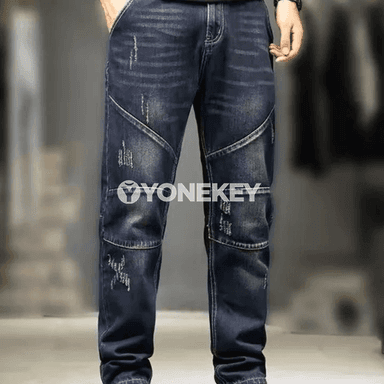 Erkekler üçin denim jeans, giň kesim, rahat stil