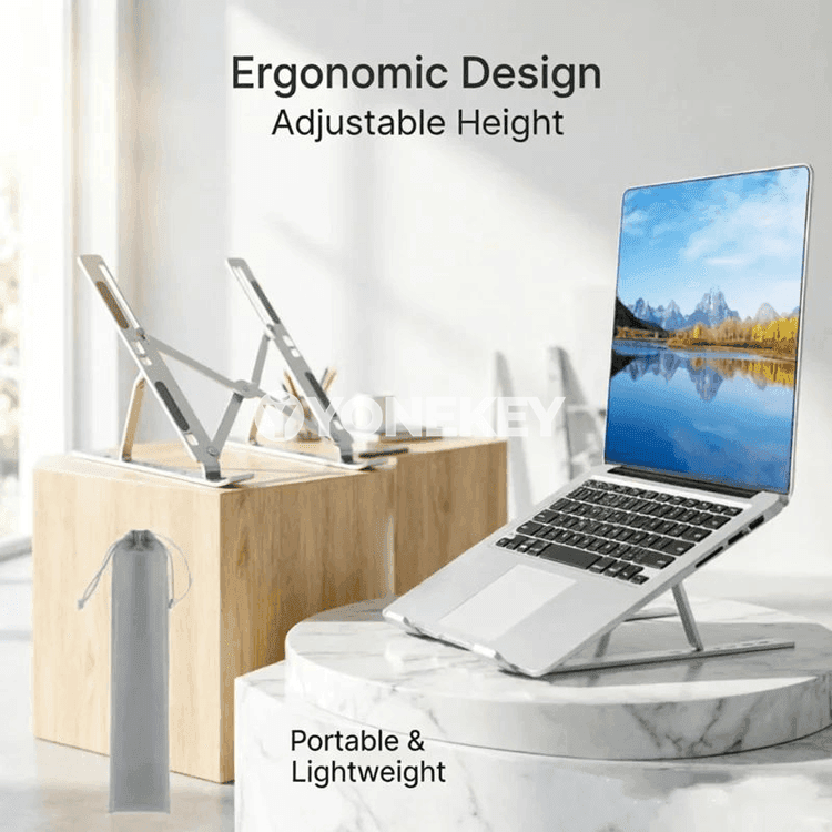 Laptop we planşet üçin sazlanýan ergonomik stend, metal gurluşly