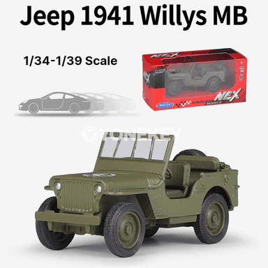 Willys MB Jeep metal oýunjak awtoulag modeli, 1:34–1:39, ýaşyl
