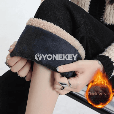 Zenanlar üçin gyş denim jalbar, ýyly, göni kesimli, kemerli