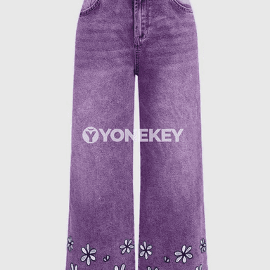Zenanlar üçin giň ölçegli, elastik belli rahat jeans balaklar