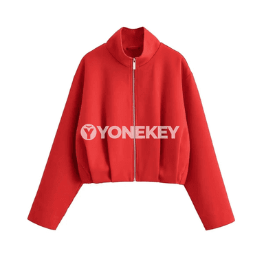 Zenanlar üçin casual bomber penjek, stend ýaka, zipperli