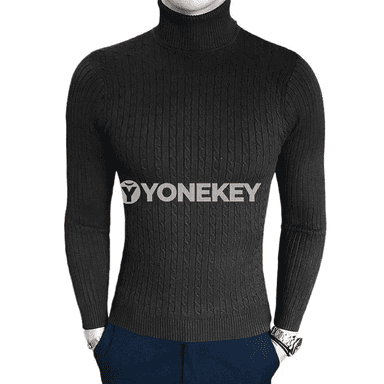 Erkekler üçin ýyly beýik boýunly slim fit örülen switer
