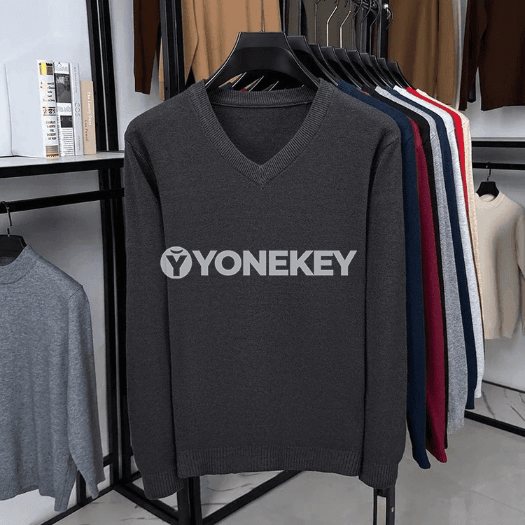 Erkekler üçin ýyly V boýun ýeňli triko switer, gündelik stil