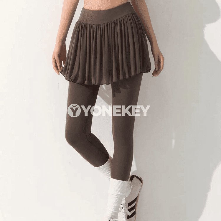 Zenanlar üçin ýokary belli yoga leggins, mesh sport etekli, şekillendiriji