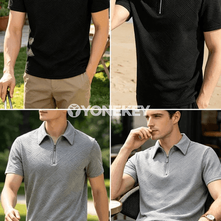 Erkekler üçin dem alýan polo köýnek, ýarym zip, ýaz-tomus