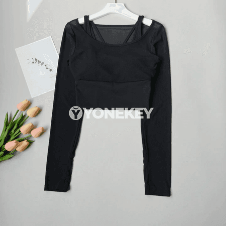 Aýalalar üçin mesh uzyn ýeňli ýoga futbolkasy, sport top