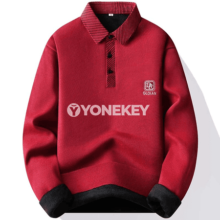 Erkekler üçin ýyly fleece switer, galstuk boýunly, sypaýy stil