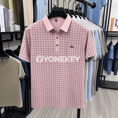Erkekler üçin gysga ýeňli jacquard polo köýnek, ýeňil we rahat