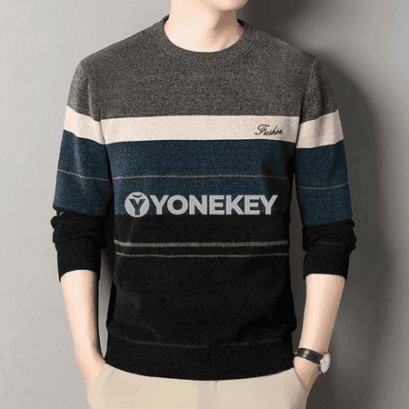 Erkekler üçin zolakly ýyly switer, içi fleesli