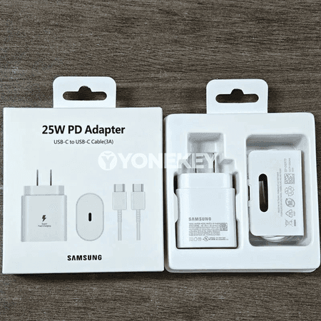 Samsung üçin 25W çalt zarýad beriji adapter, US Plug, Type-C kabel bilen