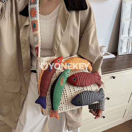 Zenanlar üçin örülen hobo sumka — uly sygymly, bohem stil