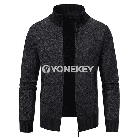 Erkekler üçin ýyly knitted kardigan, zipli, güýz-gyş modeli