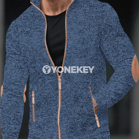 Erkekler üçin ýaz- güýz ziperli göni ýakaly trikotaž switer jaket