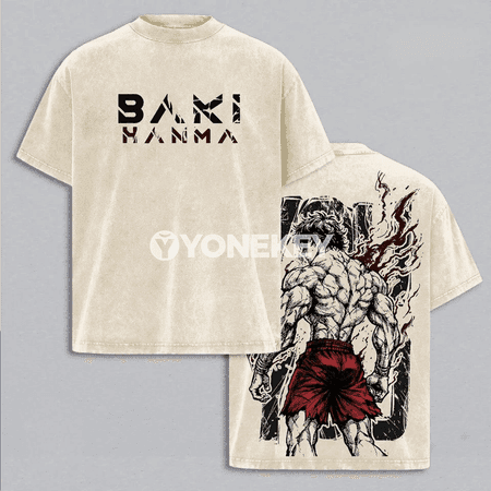 Baki anime futbolka, oversize, 100% pagta, gysga ýeňli