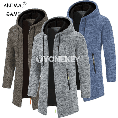 Erkekler üçin kapýuşonly uzyn ýeňli fermuarly ýyly hoodi