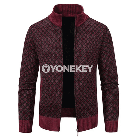 Erkekler üçin ýyly knitted kardigan, zipli, güýz-gyş modeli