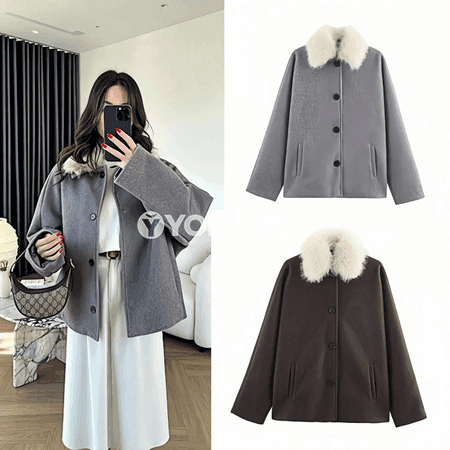 Aýallar üçin güýz-gyş klassik jaket, ýumşak ýaka we jübili