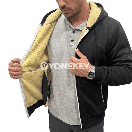 Erkekler üçin ýyly kapýuşonly fermuarly fleece kurtka