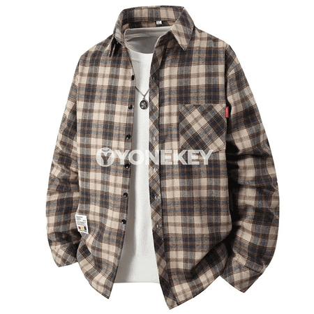 Erkekler üçin retro ýazly flanel köýnek, ýumşak we rahat gündelik model