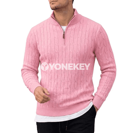 Erkekler üçin ýyly zipperli polo switer, güýz-gyş üçin rahat göni model