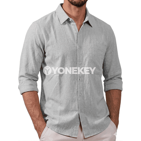 Erkekler üçin ýeňil pagta köýnegi, uzyn ýeňli casual model