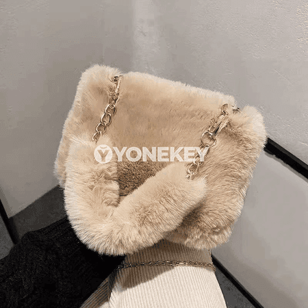 Zenanlar üçin ýyly tüýli moda sumka, zynjyrly egnsumka