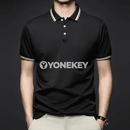 Erkekler üçin zolakly polo futbolka, ýeňil we dem alýan, tomuslyk