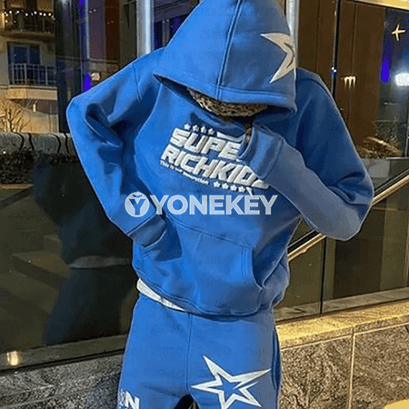 Erkekler üçin kapüşonly sport kostýumy, giň balakly, Y2K stil