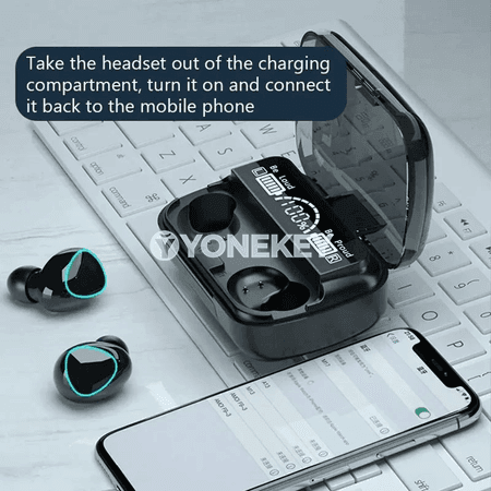 M10 TWS Bluetooth 5.3 simsiz nauşnik, 3500mAh zarýad gutusy bilen