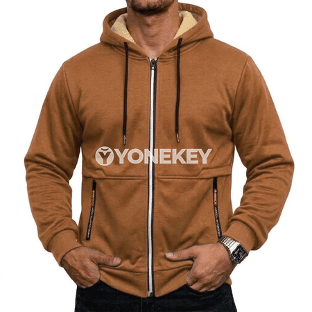 Erkekler üçin ýyly kapýuşonly fermuarly fleece kurtka