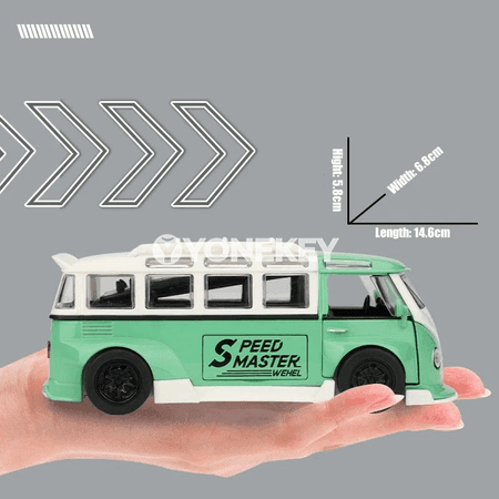Volkswagen T1 Samba 1:32 metal minibus modeli, sesli we ýagtylykly