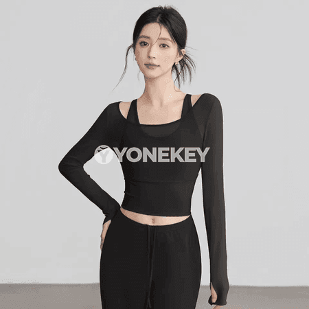 Aýalalar üçin mesh uzyn ýeňli ýoga futbolkasy, sport top