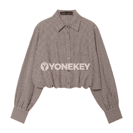 Zenanlar üçin kädeli ýeňli plaid bluzka, ýeňil we sypaýy stil