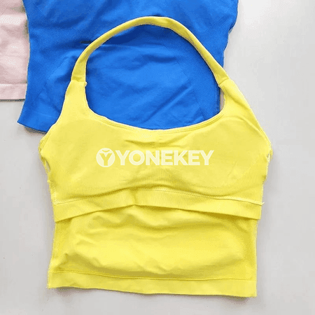 Halterli sport bra topy, naýlon, orta goldawly, dem alýan