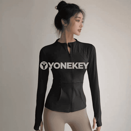 Zenanlar üçin inçe laýyk sport jaket, zipli, ýeňil we ýyly