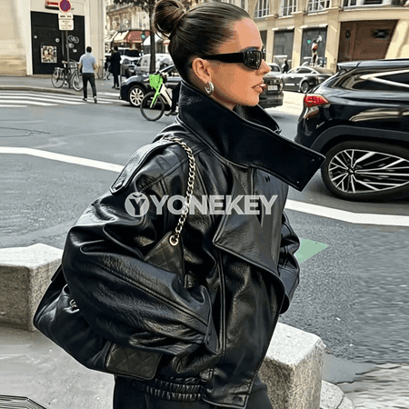 Zenanlar üçin giň kesimli vintage jaket, güýz-gyş üçin gündelik stil