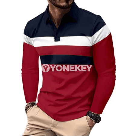 Erkekler üçin uzyn ýeňli polo köýnek, dem alýan düwmejikli model