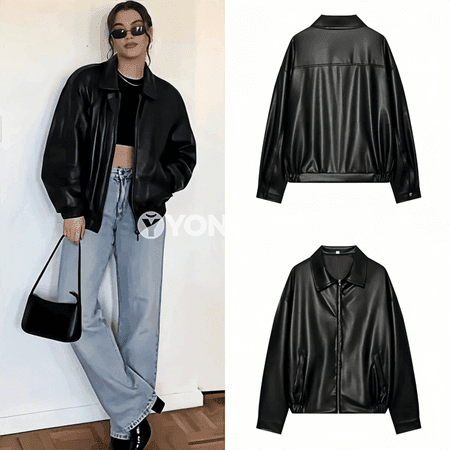 Zenanlar üçin gara ýeňil jaket, uzyn ýeňli, şäher stili