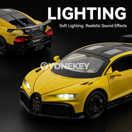 1:32 Bugatti Chiron GT metal sport awtoulag modeli, sesli we ýagtylykly
