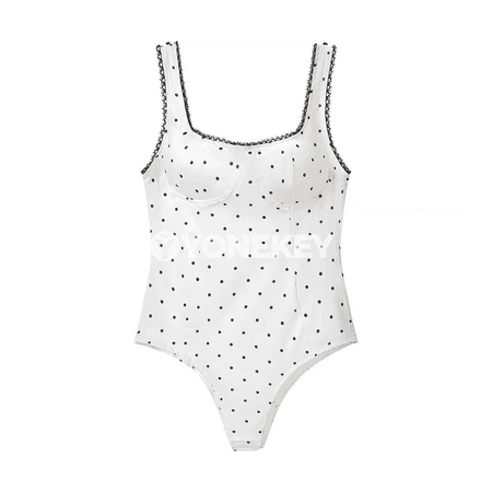 Zenanlar üçin ýazky ýeňsiz polka nokatly bodi, ýönekeý stil